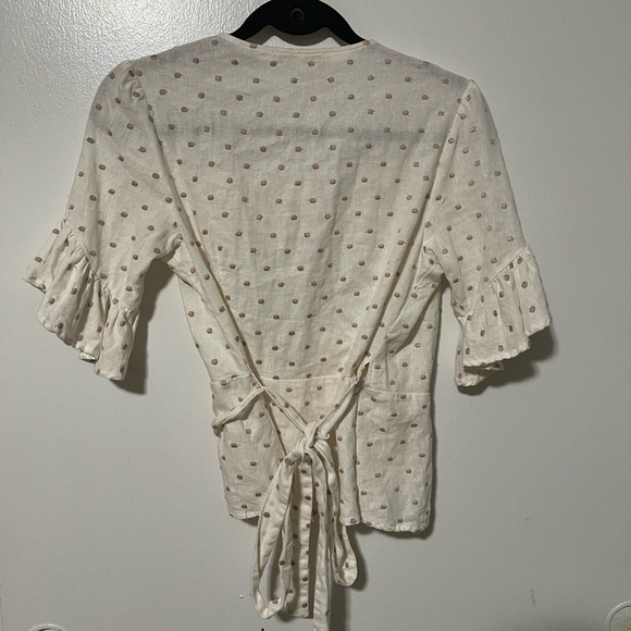 WAYF linen blend polka dot wrap top - Picture 8 of 8